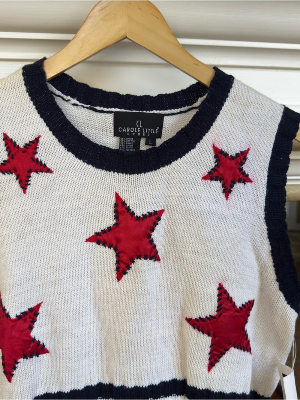 Vintage 90s Knit Sweater Top Patriotic Summer East Coast Preppy Cotton Large - Picture 2 of 5
